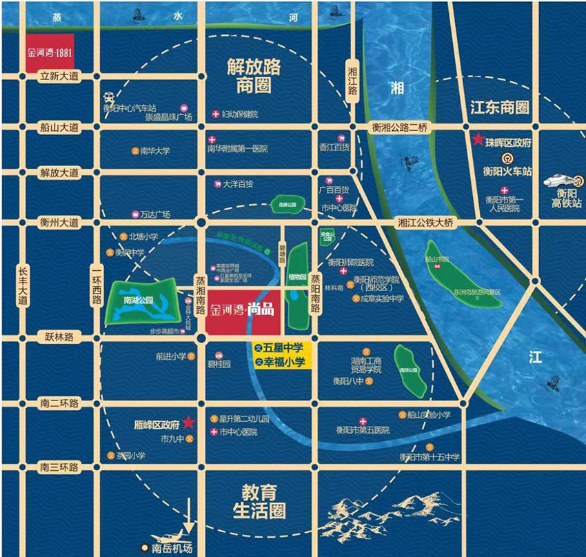 衡阳金河湾尚品位于雁峰区蒸湘南路雁峰区政府旁(衡阳碧桂园北侧),近期房价5500元/平米,后续将不定期为您带来衡阳金河湾尚品房价走势等动态,包括开盘日期、团购优惠、户型图等信息。