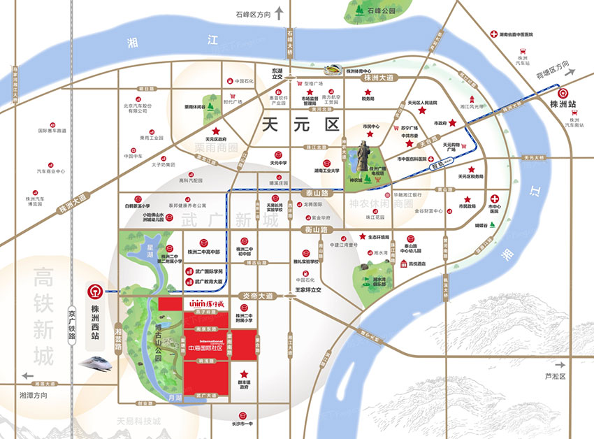 株洲中海国际社区位于天元区炎帝大道与栗雨南路交汇处（株洲二中附小旁）,近期房价7600元/平米,后续将不定期为您带来株洲中海国际社区房价走势等动态,包括开盘日期、团购优惠、户型图等信息。