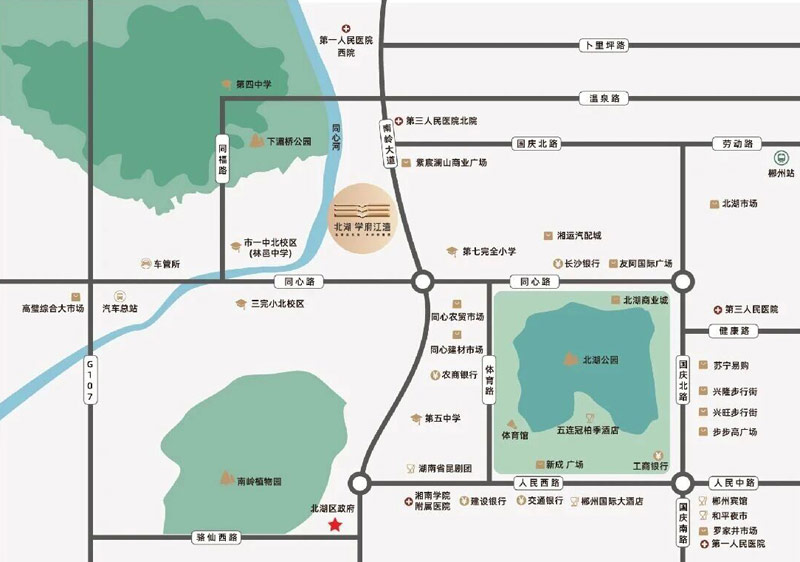 郴州北湖学府江湾位于郴州市南岭大道532号（同心立交桥旁）,近期房价待定元/平米,后续将不定期为您带来郴州北湖学府江湾房价走势等动态,包括开盘日期、团购优惠、户型图等信息。